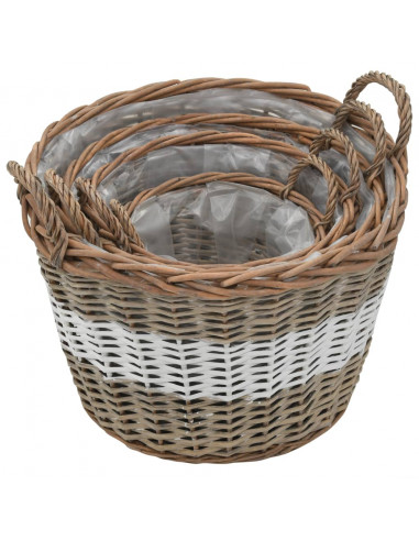 Letti Rialzati da Giardino 4 pz in Vimini e Rivestimento in PE