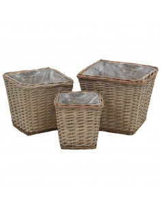 Letti Rialzati da Giardino 3 pz in Vimini e Rivestimento in PE 2