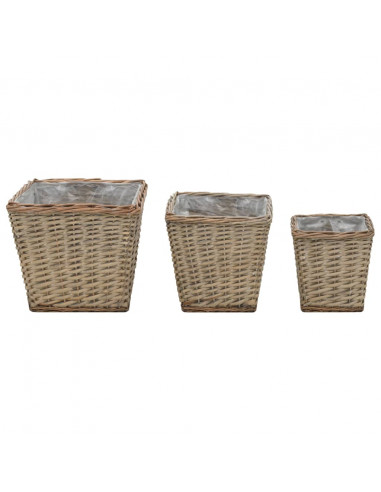 Letti Rialzati da Giardino 3 pz in Vimini e Rivestimento in PE