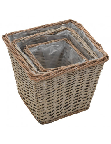 Letti Rialzati da Giardino 3 pz in Vimini e Rivestimento in PE