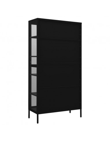 Vetrina Nera 90x40x180 cm in Acciaio e Vetro Temperato