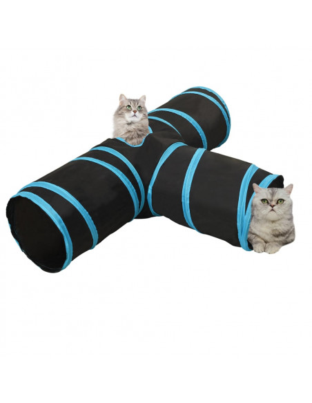 Tunnel per Gatti a 3 Vie Nero e Blu 90 cm in Poliestere