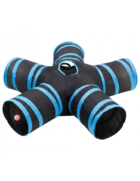 Tunnel per Gatti a 5 Vie Nero e Blu 25 cm in Poliestere