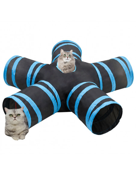 Tunnel per Gatti a 5 Vie Nero e Blu 25 cm in Poliestere