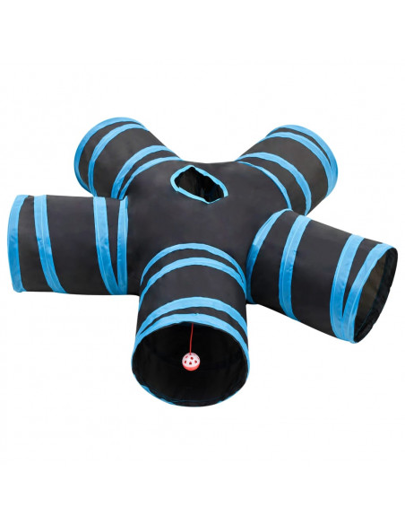 Tunnel per Gatti a 5 Vie Nero e Blu 25 cm in Poliestere