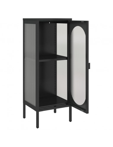 Credenza Nera 40x35x105 cm Vetro e Acciaio