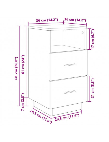 Comodino con 2 Cassetti Legno Antico 36x36x68 cm
