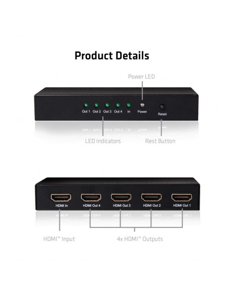 CLUB3D HDMI™ 4K@60Hz UHD Splitter AC Power 4 ports