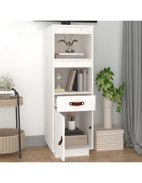 Credenza Bianca 34x40x108,5 cm in Legno Massello di Pino