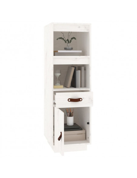 Credenza Bianca 34x40x108,5 cm in Legno Massello di Pino