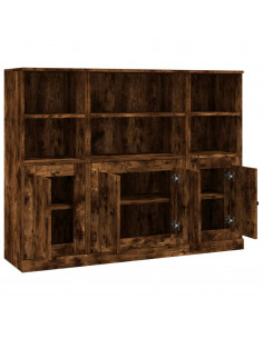 Credenze 3 pz Rovere Fumo in Legno Multistrato