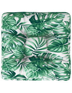 Cuscino per Pallet con Motivo a Foglie 60x60x12 cm in Tessuto