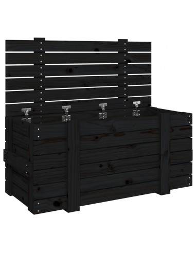 Contenitore Portaoggetti Nero 91x40,5x42 cm Legno Massello Pino