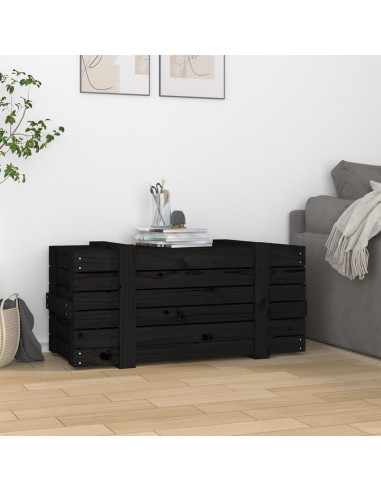 Contenitore Portaoggetti Nero 91x40,5x42 cm Legno Massello Pino