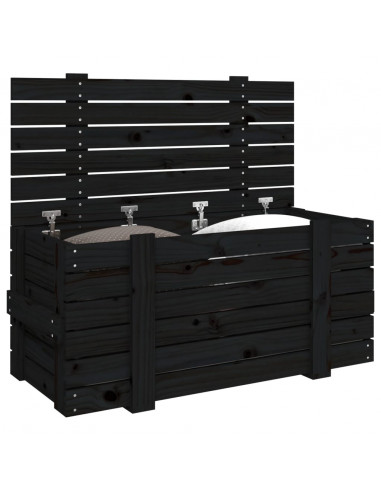 Contenitore Portaoggetti Nero 91x40,5x42 cm Legno Massello Pino