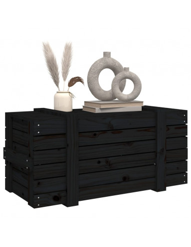 Contenitore Portaoggetti Nero 91x40,5x42 cm Legno Massello Pino