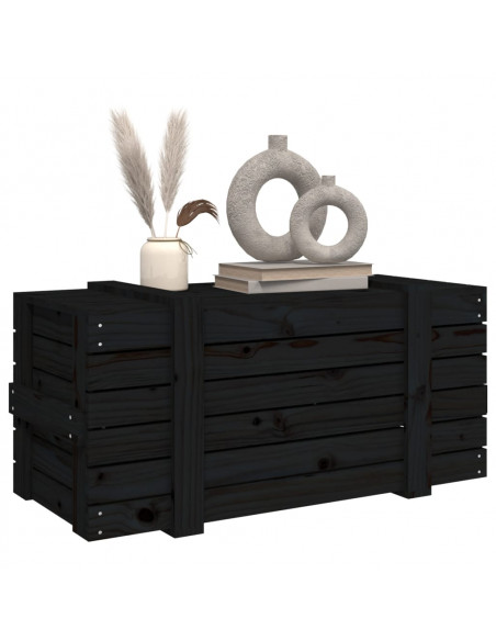 Contenitore Portaoggetti Nero 91x40,5x42 cm Legno Massello Pino