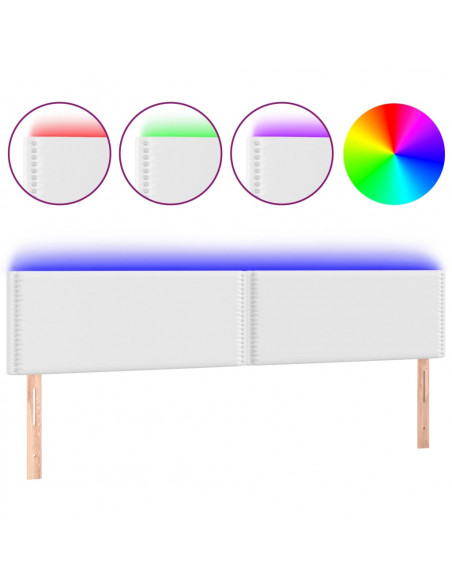 Testiera Bianca a LED 200x5x78/88 cm in Similpelle