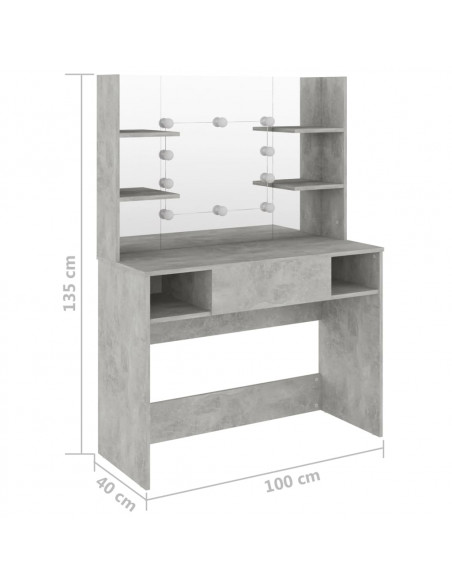 Toeletta con Luci LED 100x40x135 cm in MDF Grigio Cemento