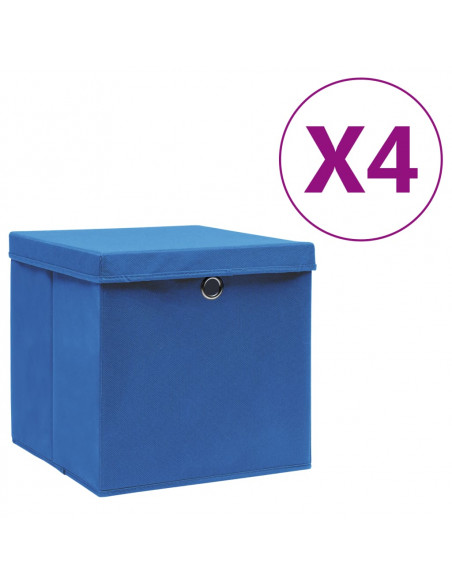 Contenitori con Coperchi 4 pz 28x28x28 cm Blu