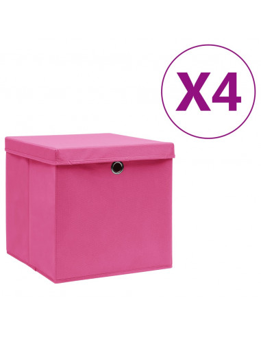 Contenitori con Coperchi 4 pz 28x28x28 cm Rosa