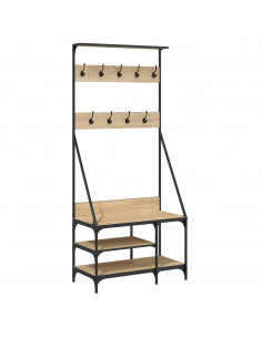 Appendiabiti con Porta Scarpe Rovere Sonoma 80x40x184 cm 2