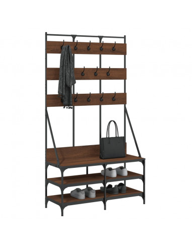 Appendiabiti con Porta Scarpe Rovere Marrone 100x40x184 cm