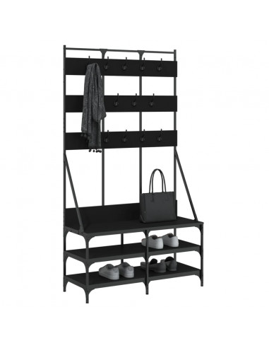 Appendiabiti con Porta Scarpe Nero 100x40x184 cm