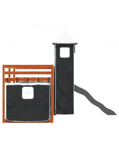 Letto a Castello con Scivolo e Tende Bianco e Nero 90x200 cm