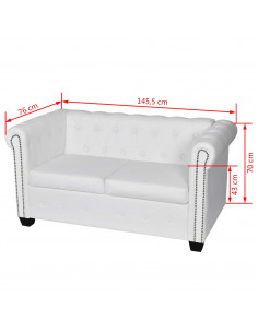 Divano Chesterfield a 2 Posti in Finta Pelle Bianco