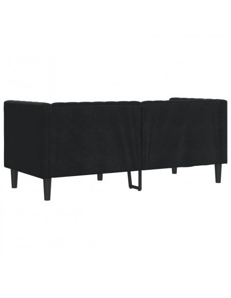 Divano Chesterfield con Rinforzi 2 Posti Nero in Velluto