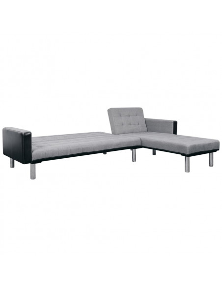 Divano Letto a Forma di L in Tessuto Nero e Grigio