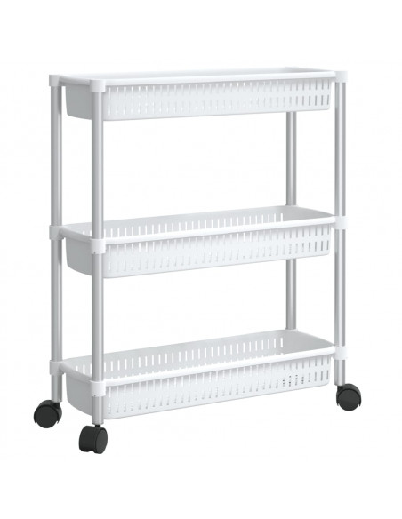 Carrello Portaoggetti a 3 Livelli Argento e Bianco in Alluminio