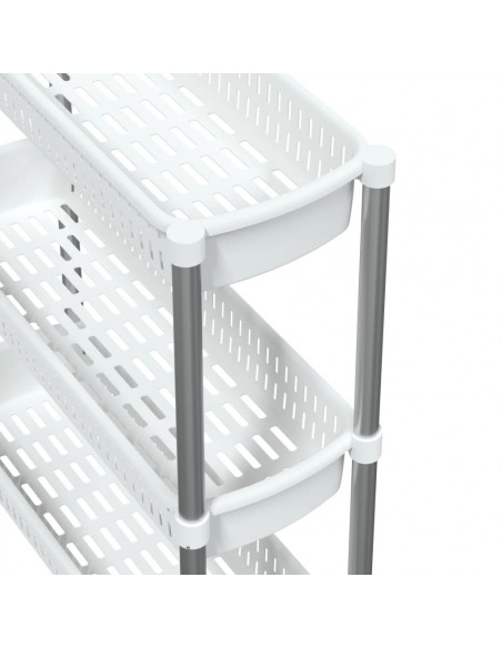 Carrello Portaoggetti a 3 Livelli Argento e Bianco in Alluminio
