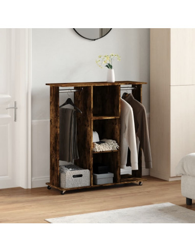 Armadio con Ruote Rovere Fumo 102x38x110cm in Legno Multistrato