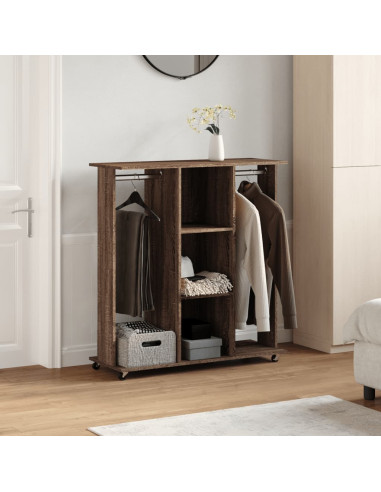 Armadio con Ruote Rovere Marrone 102x38x110cm Legno Multistrato