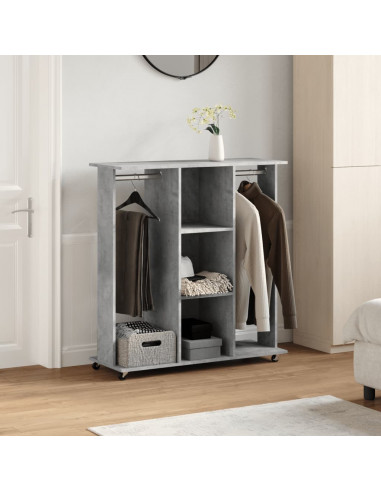 Armadio con Ruote Grigio Cemento 102x38x110cm Legno Multistrato