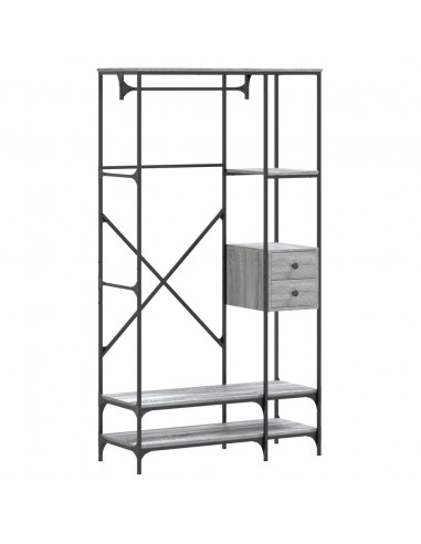 Appendiabiti con Scaffali Grigio Sonoma in Legno Multistrato