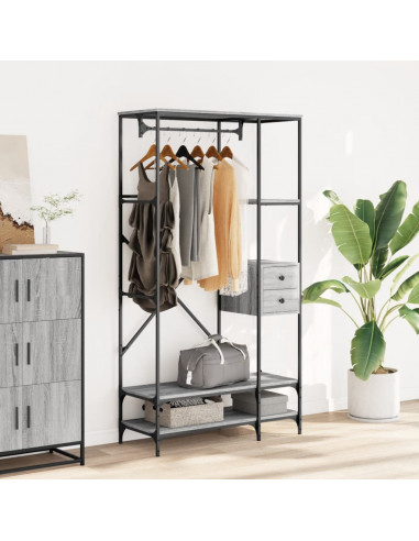 Appendiabiti con Scaffali Grigio Sonoma in Legno Multistrato