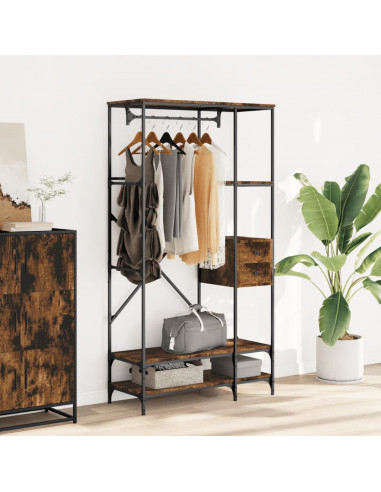 Appendiabiti con Scaffali Rovere Fumo in Legno Multistrato