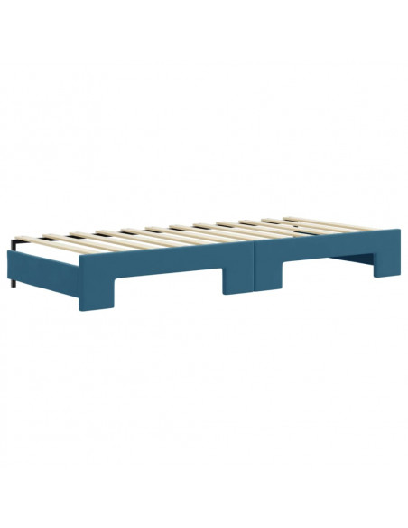 Divano Letto Estraibile con Cassetti Blu 90x200 cm in Velluto