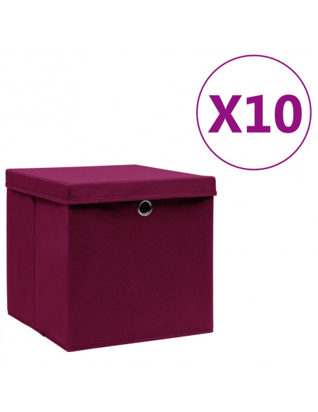 Contenitori con Coperchi 10 pz 28x28x28 cm Rosso Scuro
