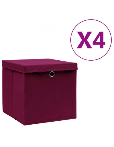 Contenitori con Coperchi 4 pz 28x28x28 cm Rosso Scuro
