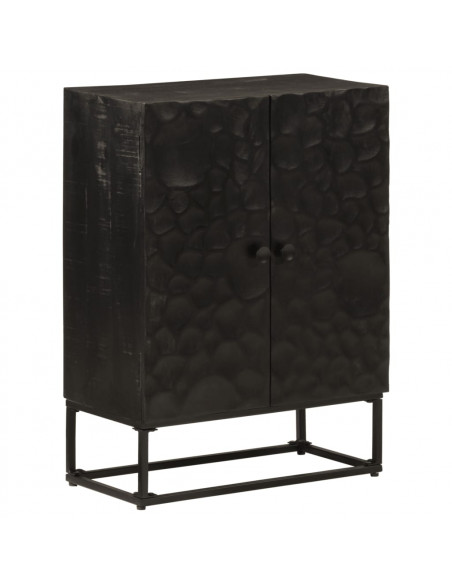 Credenza Nera 55x30x76 cm in Legno Massello di Mango e Ferro