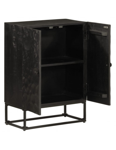 Credenza Nera 55x30x76 cm in Legno Massello di Mango e Ferro