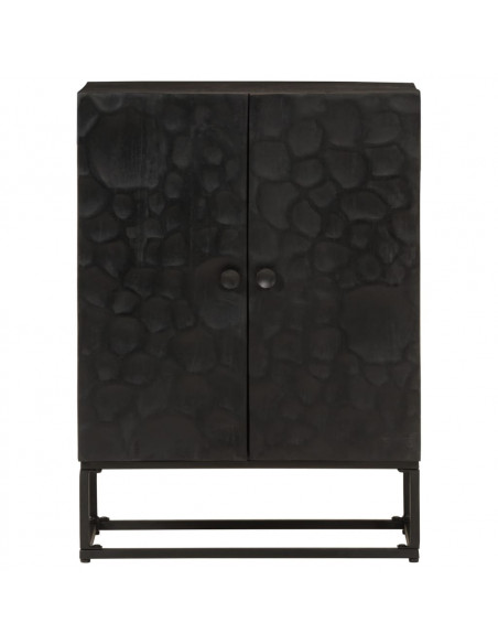 Credenza Nera 55x30x76 cm in Legno Massello di Mango e Ferro