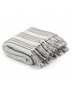 Copriletto in Cotone a Righe 125x150 cm Grigio e Bianco 2
