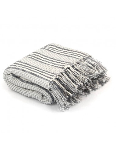Copriletto in Cotone a Righe 125x150 cm Grigio e Bianco