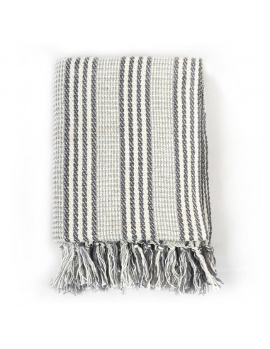 Copriletto in Cotone a Righe 125x150 cm Grigio e Bianco
