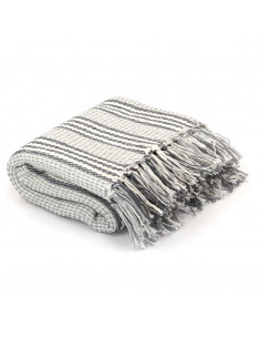 Copriletto in Cotone a Righe 160x210 cm Grigio e Bianco 2